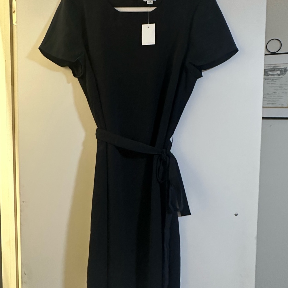 J. Crew Black Sheath Midi Dress Crew Neck Short Sleeve